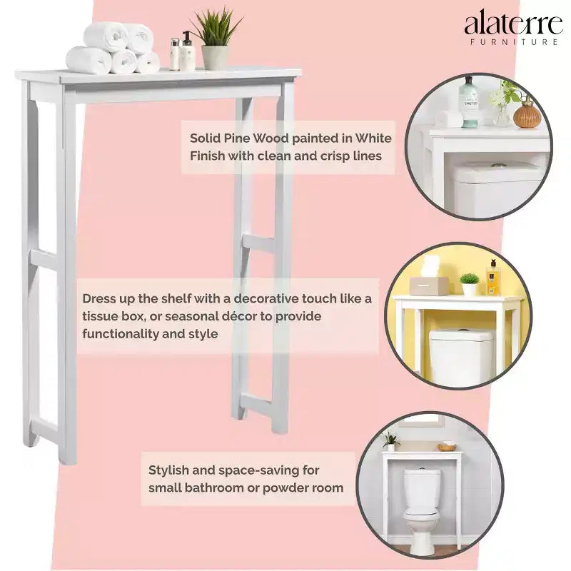 Scaffale da Bagno Autoportante Sopra il WC Bianco – Pino e MDF, 27"L x 37"A