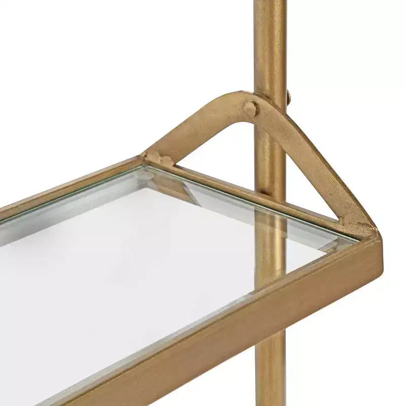 Mensola da parete industriale in metallo a 2 livelli 66x79 cm Oro – Ripiani in vetro e 6 ganci