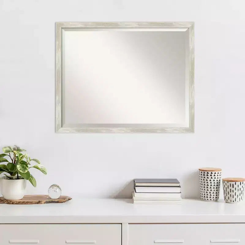 Specchio da parete con cornice stretta in metallo craquelé, 30" x 24", argento - Amanti Art: Bordi smussati, cornice in polistirolo, nessun montaggio