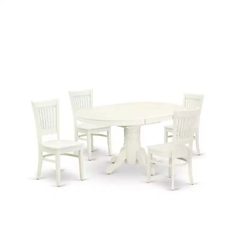 Set 5 Pezzi Tavolo Ovale da Cucina e Sedie Bianco Lino – Legno Massello, 4 Posti