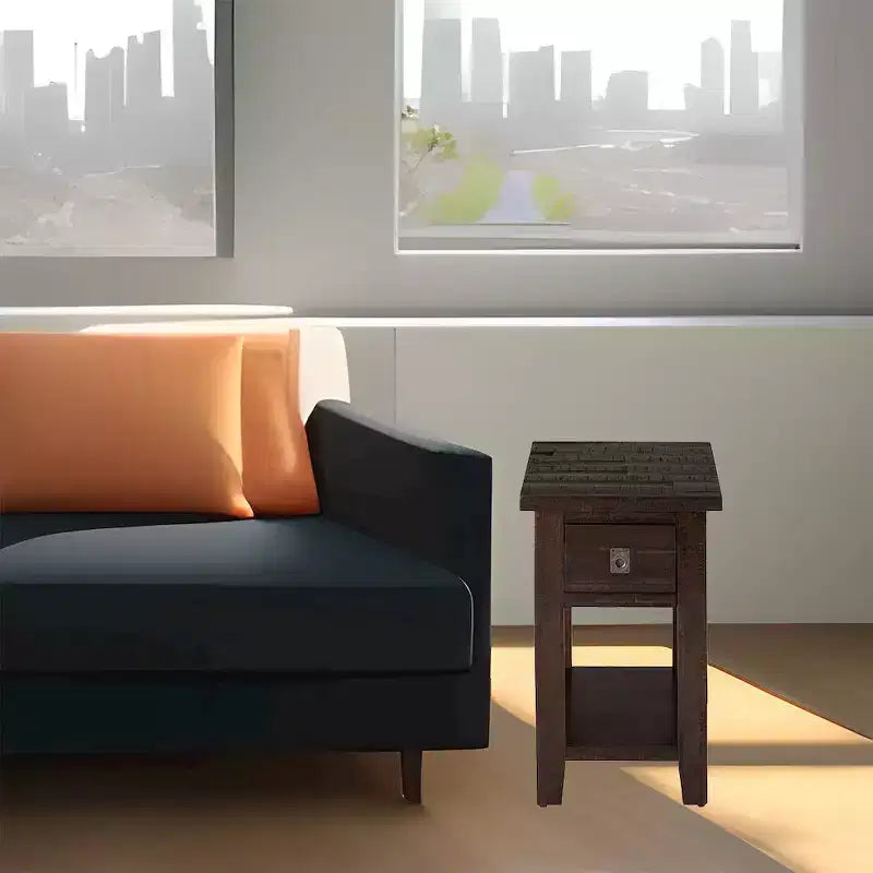 Tavolino rustico da divano/letto con ripiano in acacia massello – Marrone cioccolato fondente