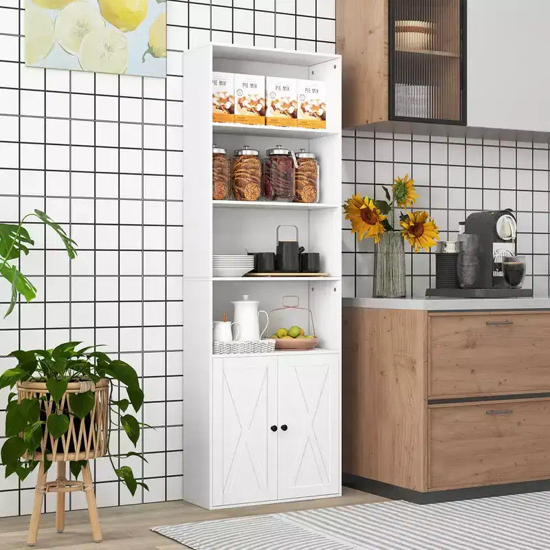 Libreria da fattoria da 180 cm con ante – 6 ripiani, mobile a 2 ante, bianco e nero
