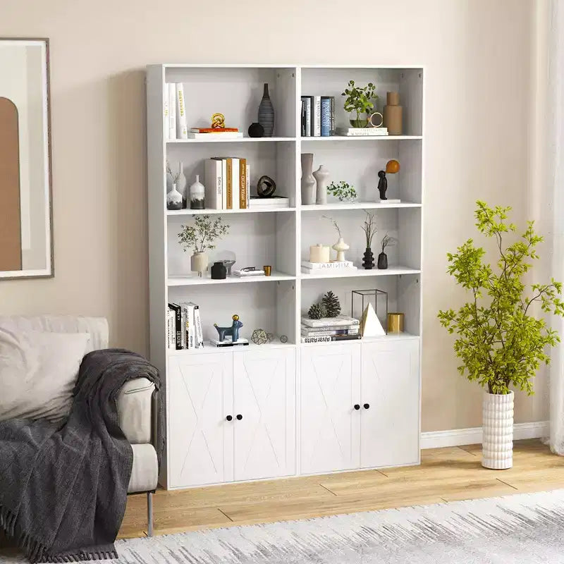 Libreria da fattoria da 180 cm con ante – 6 ripiani, mobile a 2 ante, bianco e nero