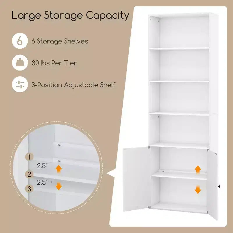 Libreria da fattoria da 180 cm con ante – 6 ripiani, mobile a 2 ante, bianco e nero