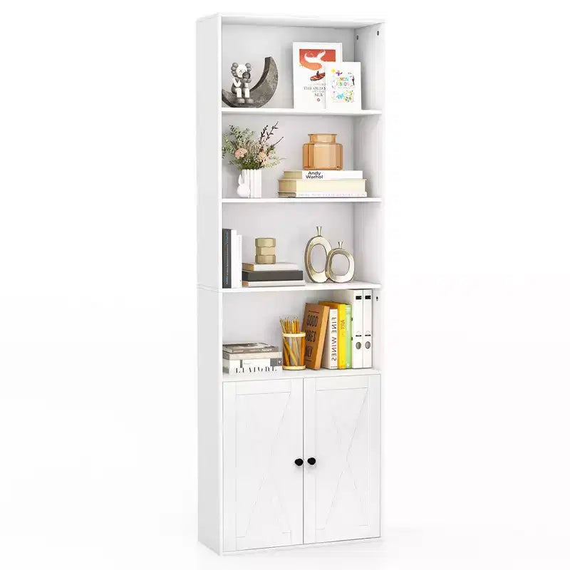 Libreria da fattoria da 180 cm con ante – 6 ripiani, mobile a 2 ante, bianco e nero