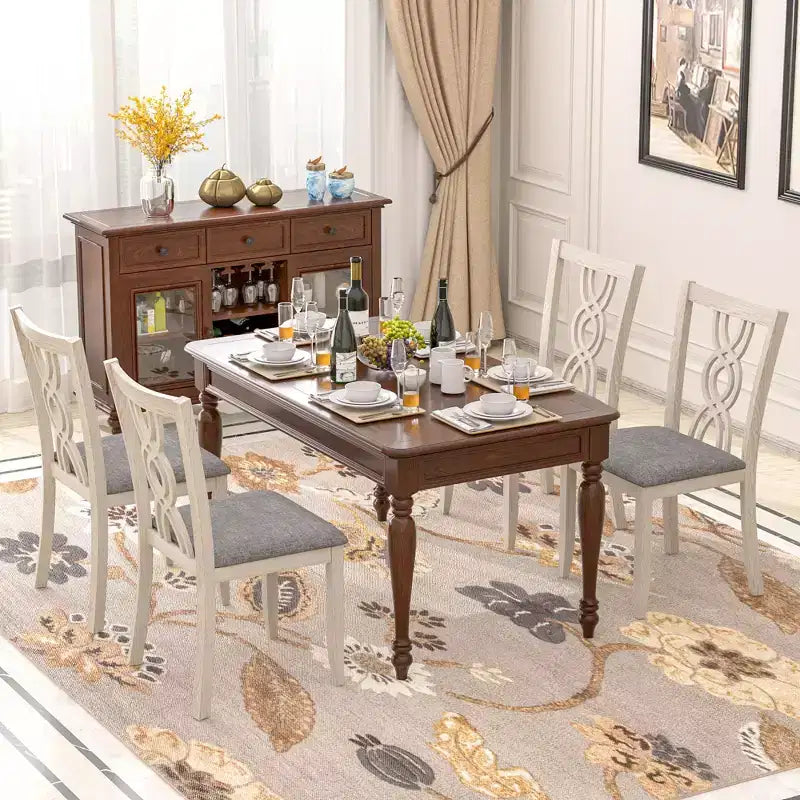 VECELO Sedie da pranzo rustiche in legno, sedie da cucina in legno di gomma con sedile imbottito ed elegante schienale traforato, grigio
