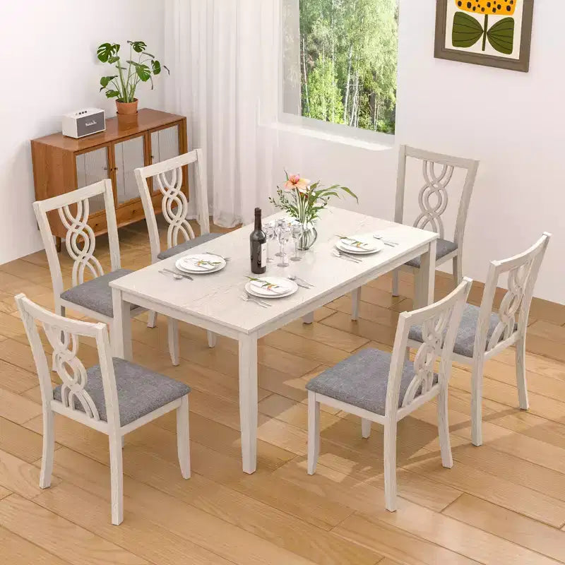 VECELO Sedie da pranzo rustiche in legno, sedie da cucina in legno di gomma con sedile imbottito ed elegante schienale traforato, grigio