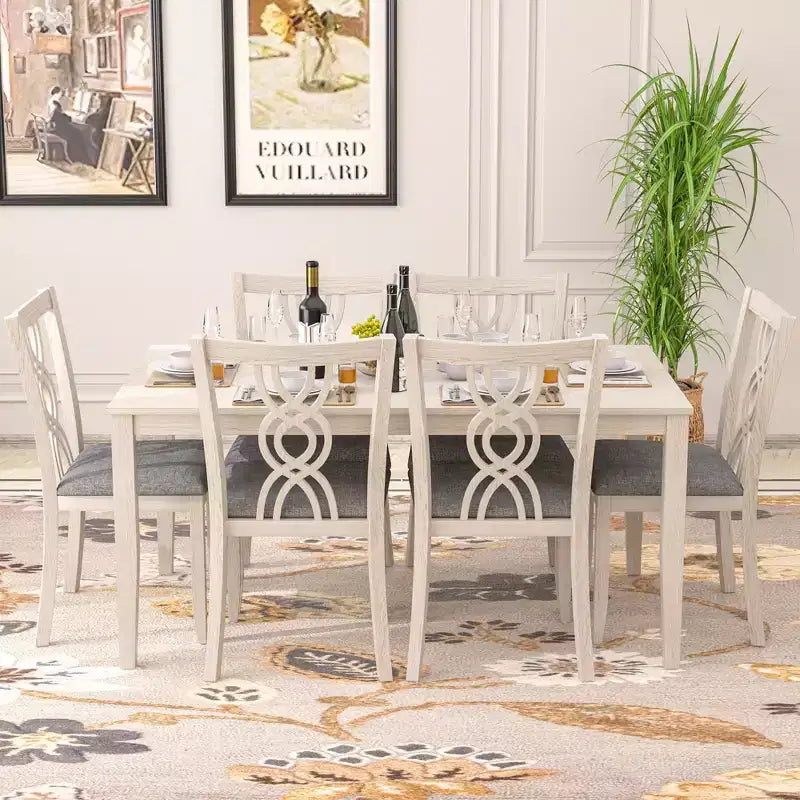 VECELO Sedie da pranzo rustiche in legno, sedie da cucina in legno di gomma con sedile imbottito ed elegante schienale traforato, grigio