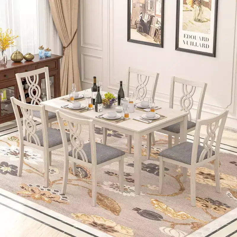VECELO Sedie da pranzo rustiche in legno, sedie da cucina in legno di gomma con sedile imbottito ed elegante schienale traforato, grigio