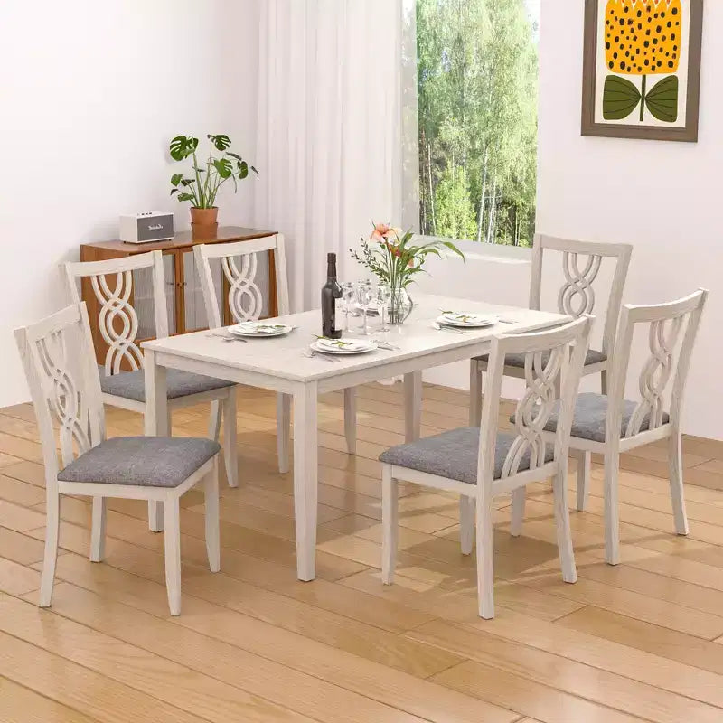 VECELO Sedie da pranzo rustiche in legno, sedie da cucina in legno di gomma con sedile imbottito ed elegante schienale traforato, grigio