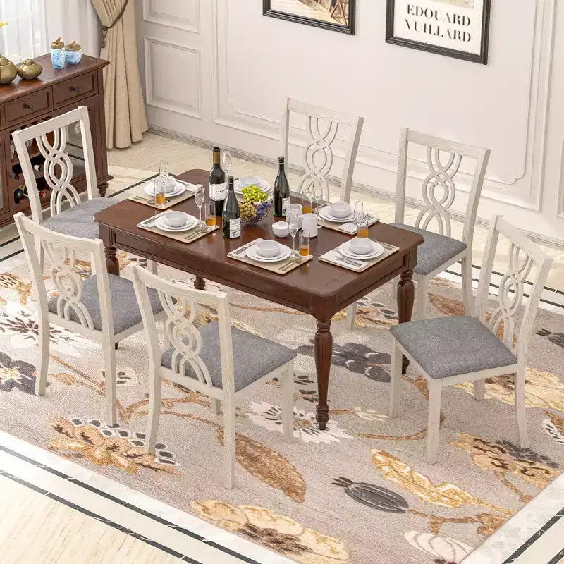 VECELO Sedie da pranzo rustiche in legno, sedie da cucina in legno di gomma con sedile imbottito ed elegante schienale traforato, grigio