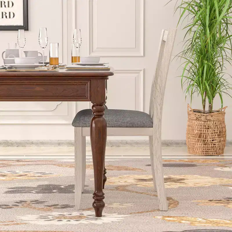 VECELO Sedie da pranzo rustiche in legno, sedie da cucina in legno di gomma con sedile imbottito ed elegante schienale traforato, grigio