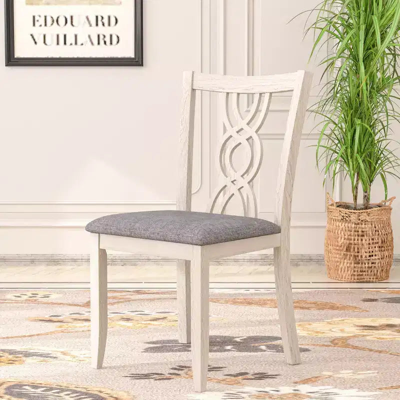VECELO Sedie da pranzo rustiche in legno, sedie da cucina in legno di gomma con sedile imbottito ed elegante schienale traforato, grigio