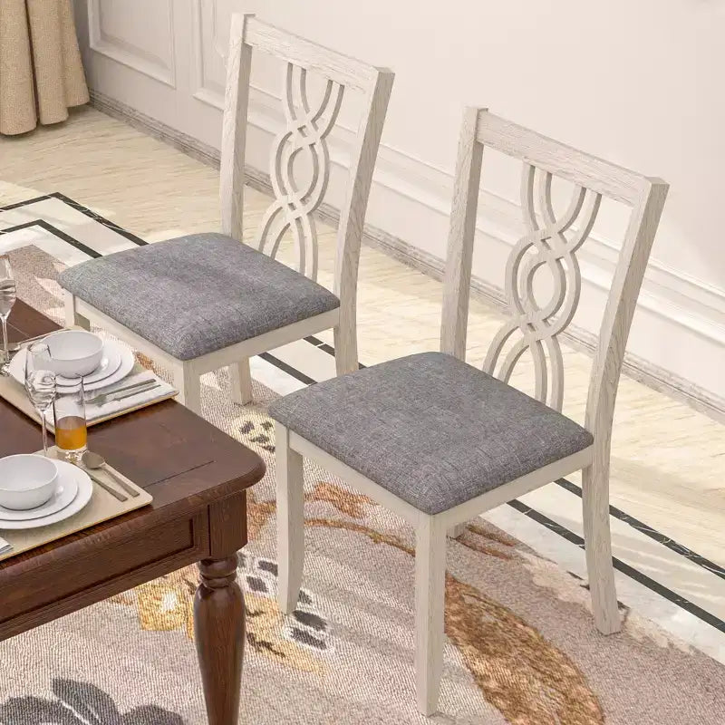 VECELO Sedie da pranzo rustiche in legno, sedie da cucina in legno di gomma con sedile imbottito ed elegante schienale traforato, grigio