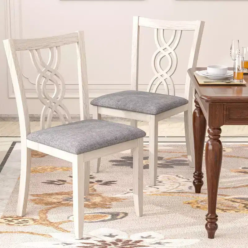 VECELO Sedie da pranzo rustiche in legno, sedie da cucina in legno di gomma con sedile imbottito ed elegante schienale traforato, grigio