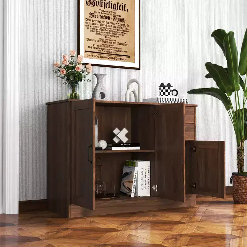 CLIHOME Credenza Moderna in Legno a 3 Ante, Mobile Contenitore da Ingresso, Consolle per Sala da Pranzo