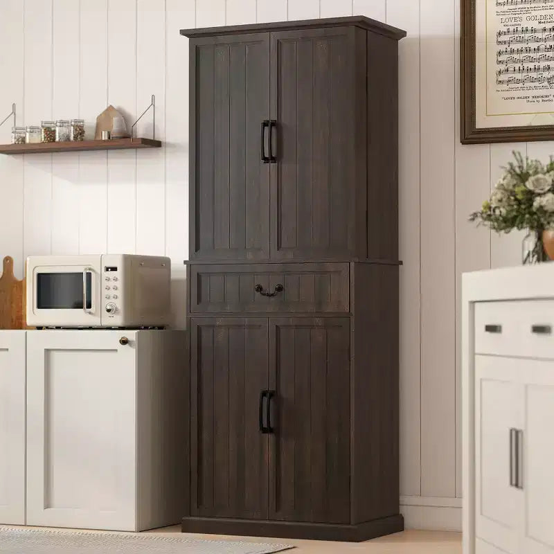 HOMCOM Credenza Cucina 71 LED, Credenza da Fattoria con Ripiani a Scomparti, Ripiani Regolabili e Cassetto, Marrone Invecchiato