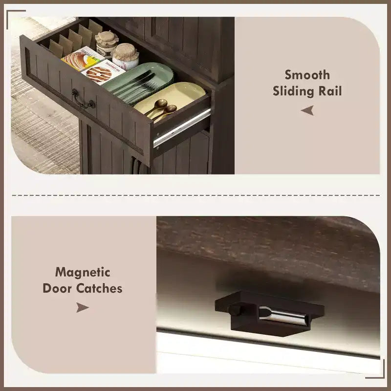 HOMCOM Credenza Cucina 71 LED, Credenza da Fattoria con Ripiani a Scomparti, Ripiani Regolabili e Cassetto, Marrone Invecchiato