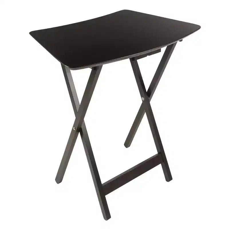 Set di 5 tavolini da snack a forma di ventaglio – Caffè – Legno massello, Vassoi pieghevoli con scaffale portaoggetti