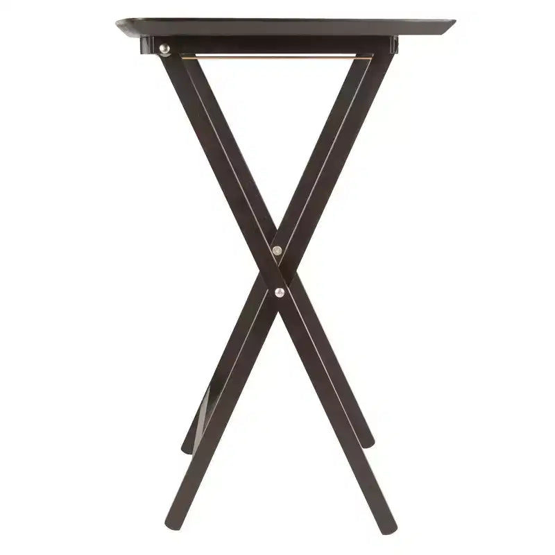 Set di 5 tavolini da snack a forma di ventaglio – Caffè – Legno massello, Vassoi pieghevoli con scaffale portaoggetti