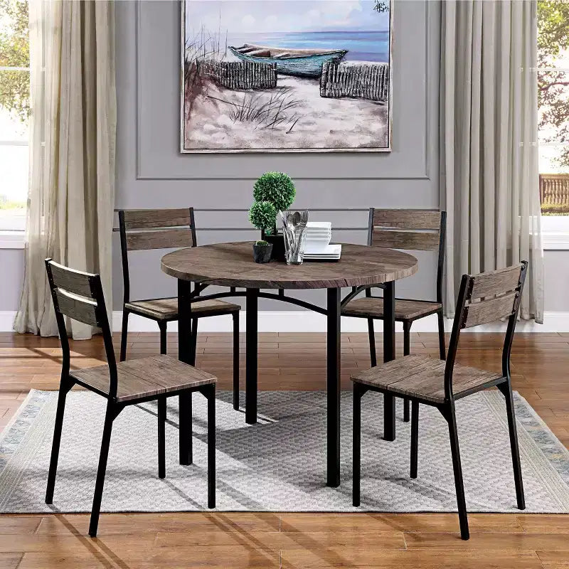 Set di 2 sedie da pranzo in metallo con schienale a scala industriale Marrone antico – Portata 113 kg