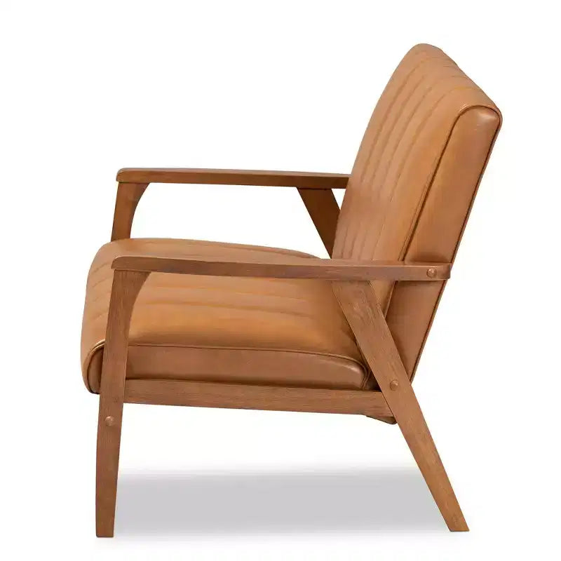 Divanetto Baxton Studio Nikko in legno e similpelle, stile metà secolo, noce/marrone: 2 posti, schienale capitonné, struttura in legno