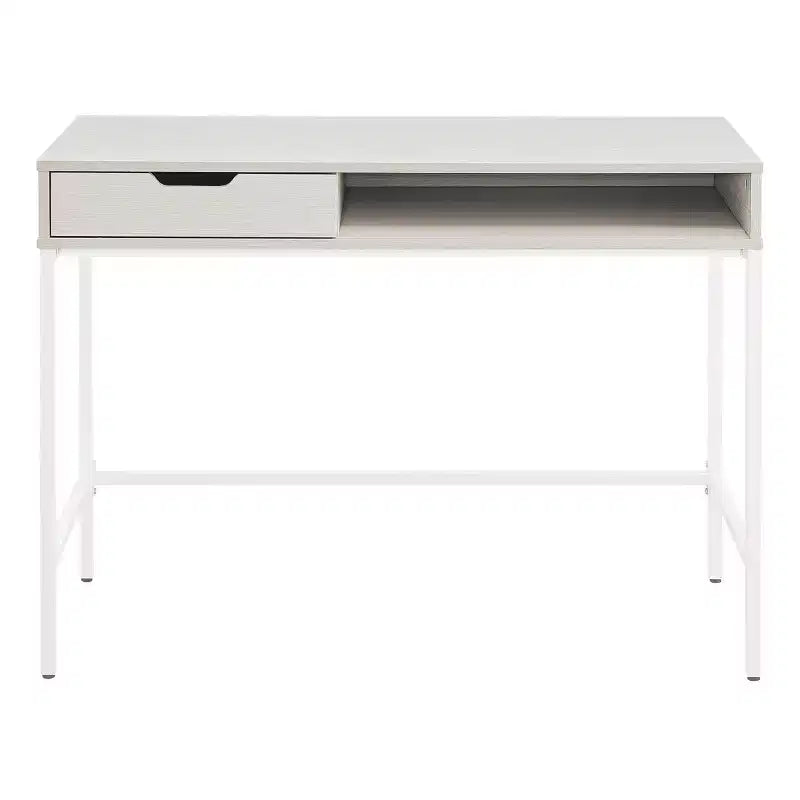 Scrivania da ufficio a casa da 40" con cassetto e ripiano – Rovere bianco, Struttura in acciaio, Superficie in MDF