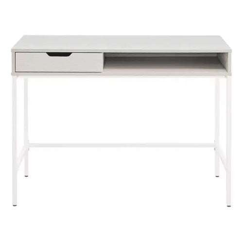 Scrivania da ufficio a casa da 40" con cassetto e ripiano – Rovere bianco, Struttura in acciaio, Superficie in MDF