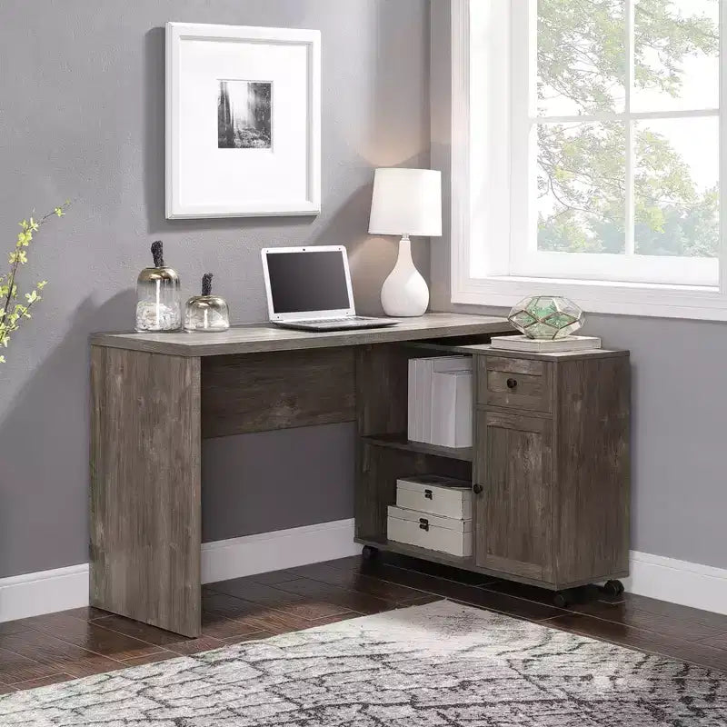 Scrivania da ufficio Waverly Workstation in ontano scozzese – Mid-Century Modern con contenitore, superficie in MDF