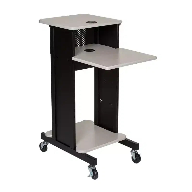 Carrello podio per presentazioni premium: Mobile, con ciabatta multipresa - Hampden Furnishings