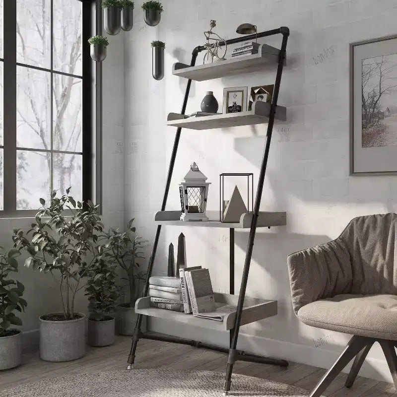 HOMES: Inside + Out 70.86" Humbolt Ladder Display Shelf Vintage Gray Oak: stile industriale, 4 ripiani portaoggetti