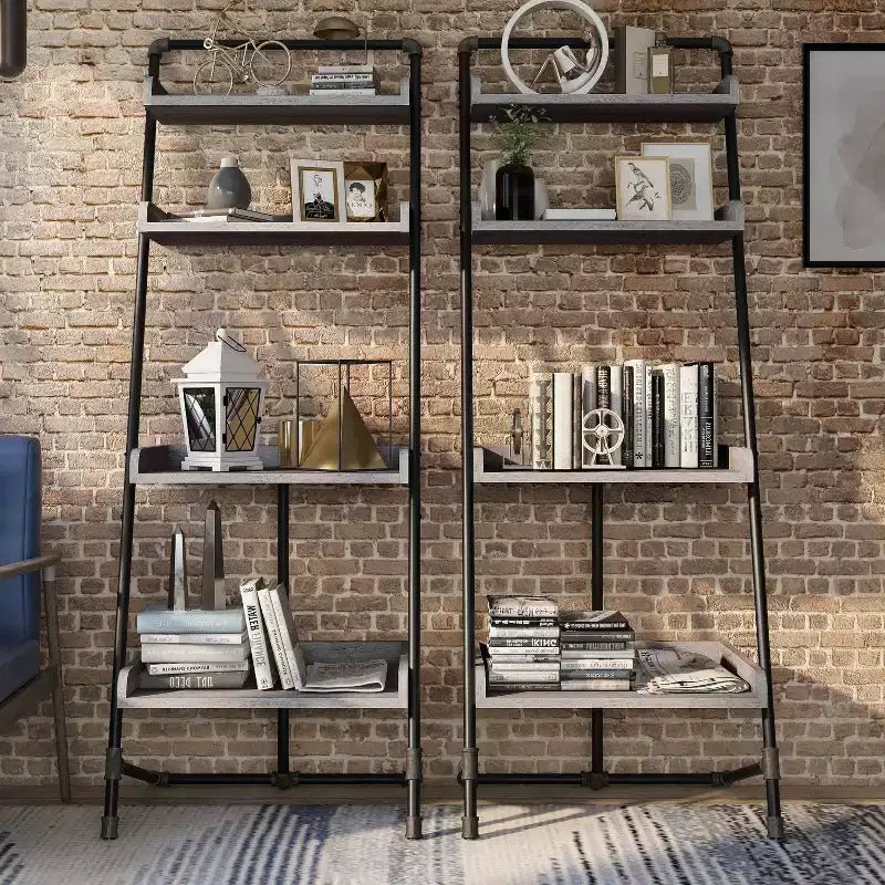 HOMES: Inside + Out 70.86" Humbolt Ladder Display Shelf Vintage Gray Oak: stile industriale, 4 ripiani portaoggetti