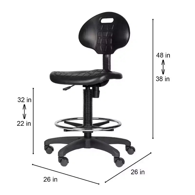 Sedia da lavoro in poliuretano regolabile in altezza 22"-32" – Girevole, Supporto lombare, Ruote