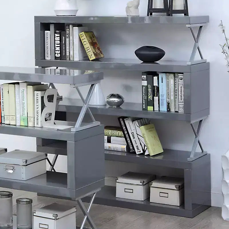 Libreria aperta a 5 ripiani grigia da 54,38" – Struttura in metallo e legno a S, ferramenta anti-ribaltamento