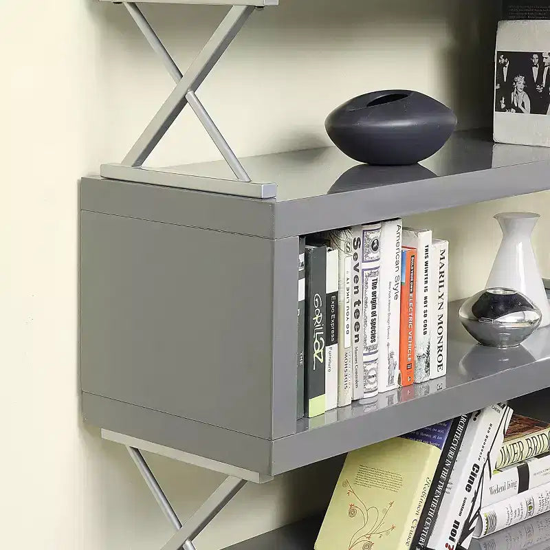 Libreria aperta a 5 ripiani grigia da 54,38" – Struttura in metallo e legno a S, ferramenta anti-ribaltamento