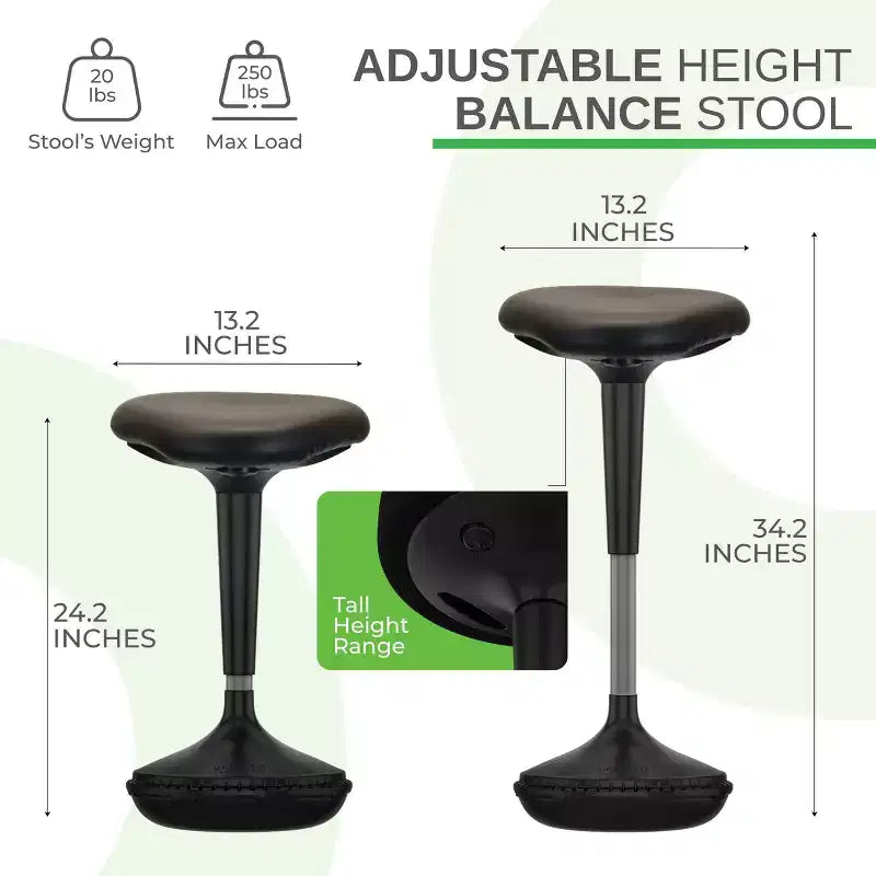 Sedia da ufficio Wobble Standing Desk – Vinile nero, Seduta attiva, Altezza regolabile