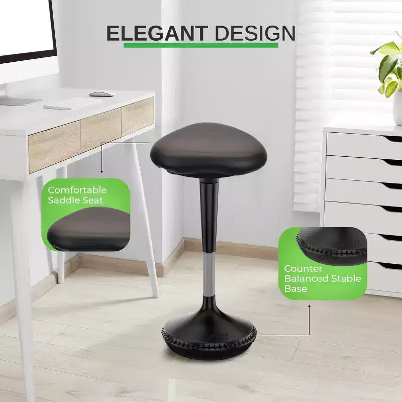 Sedia da ufficio Wobble Standing Desk – Vinile nero, Seduta attiva, Altezza regolabile