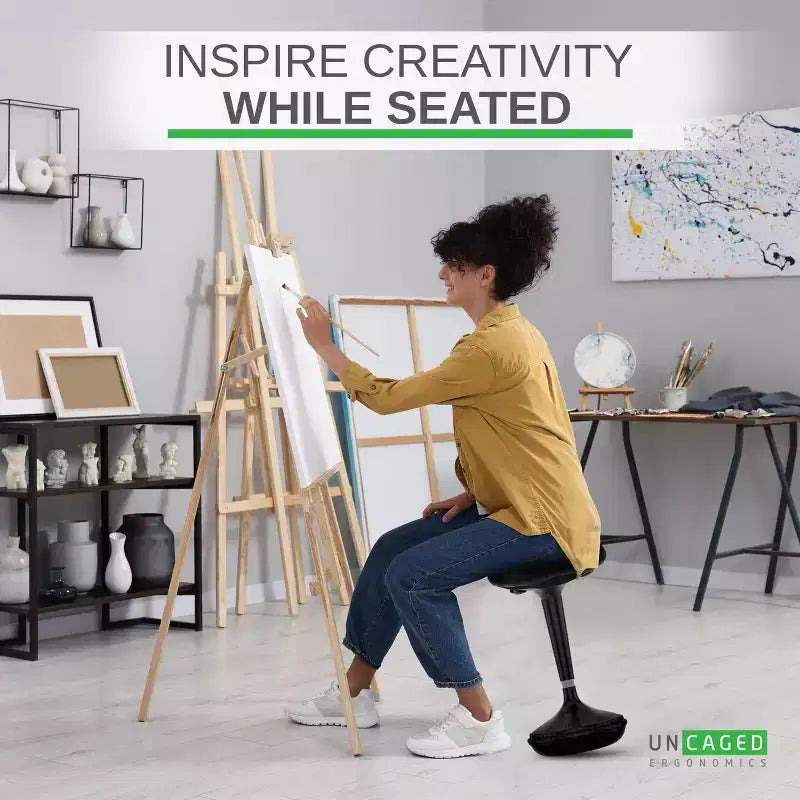 Sedia da ufficio Wobble Standing Desk – Vinile nero, Seduta attiva, Altezza regolabile