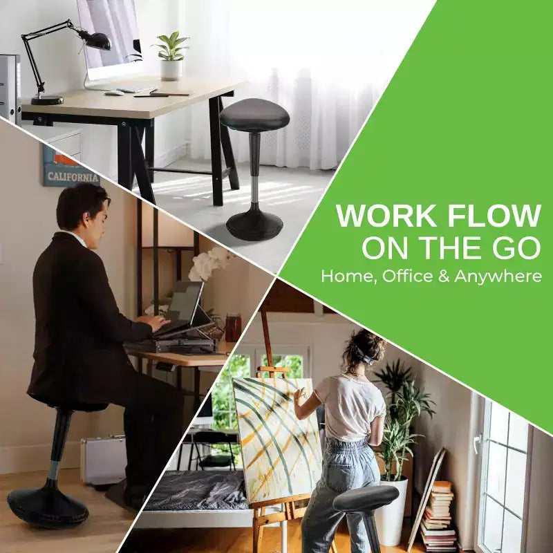 Sedia da ufficio Wobble Standing Desk – Vinile nero, Seduta attiva, Altezza regolabile