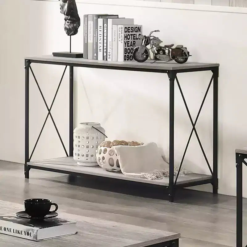 Tavolo Divano Inferiore Rosslea con Ripiano Nero/Grigio - HOMES: Inside + Out: Stile Industriale, Struttura in Metallo, Ripiano Contenitore