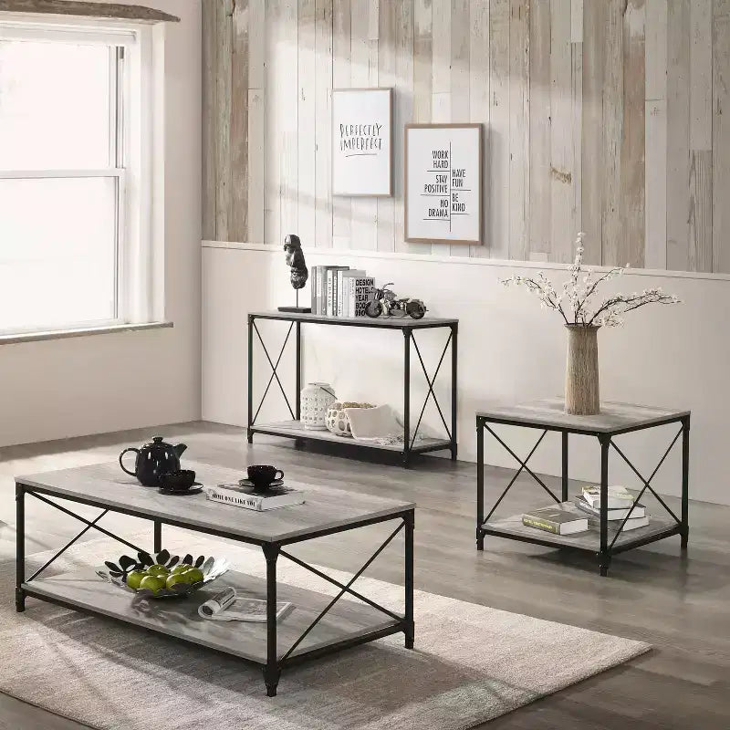 Tavolo Divano Inferiore Rosslea con Ripiano Nero/Grigio - HOMES: Inside + Out: Stile Industriale, Struttura in Metallo, Ripiano Contenitore