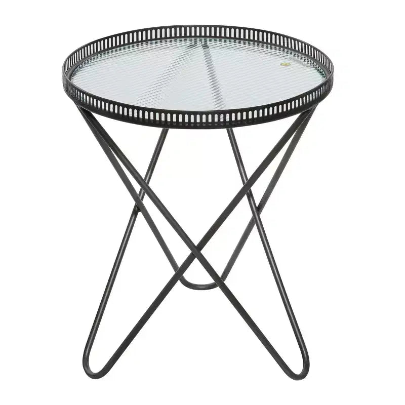 Set di 2 tavolini rotondi industriali in metallo grigio – Piano in vetro temperato