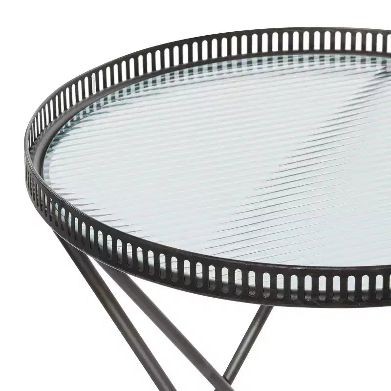 Set di 2 tavolini rotondi industriali in metallo grigio – Piano in vetro temperato