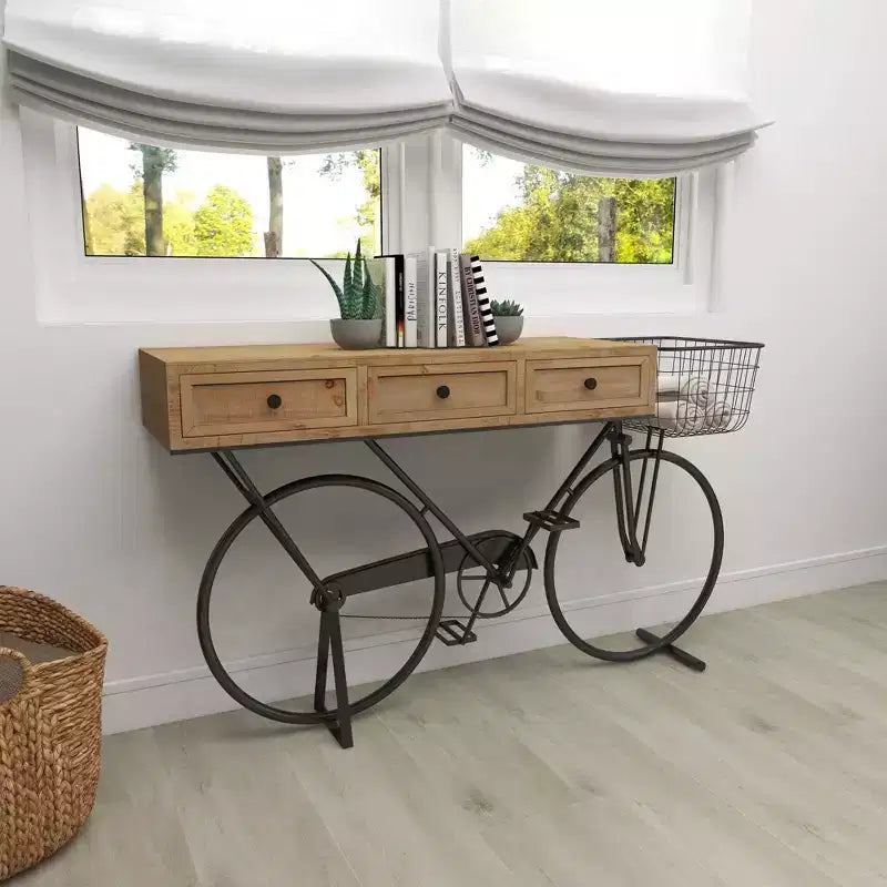 Tavolo Consolle in Metallo Stile Rustico Rosso – Struttura in Ferro, Piano in MDF, Nessun Montaggio Richiesto