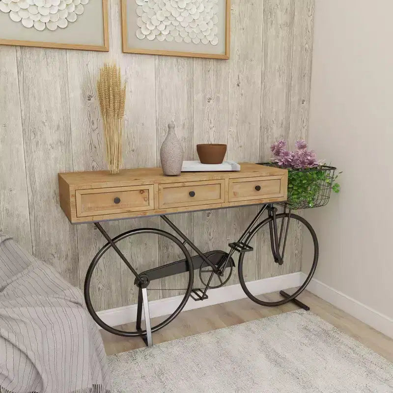Tavolo Consolle in Metallo Stile Rustico Rosso – Struttura in Ferro, Piano in MDF, Nessun Montaggio Richiesto