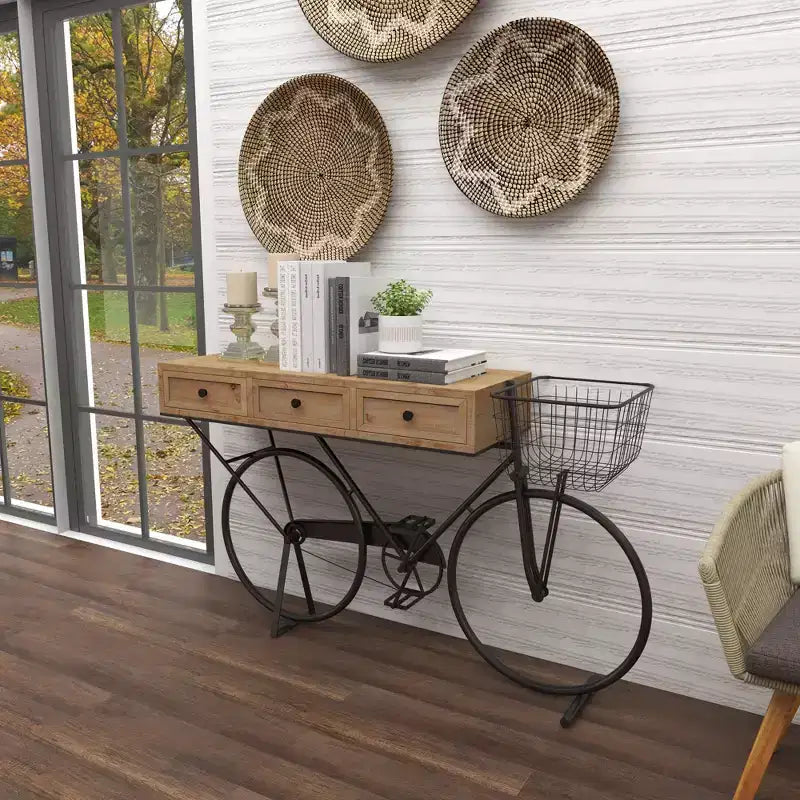 Tavolo Consolle in Metallo Stile Rustico Rosso – Struttura in Ferro, Piano in MDF, Nessun Montaggio Richiesto
