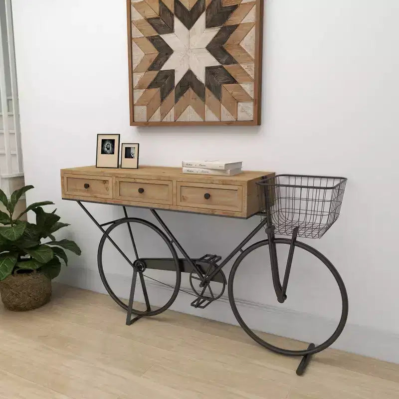 Tavolo Consolle in Metallo Stile Rustico Rosso – Struttura in Ferro, Piano in MDF, Nessun Montaggio Richiesto