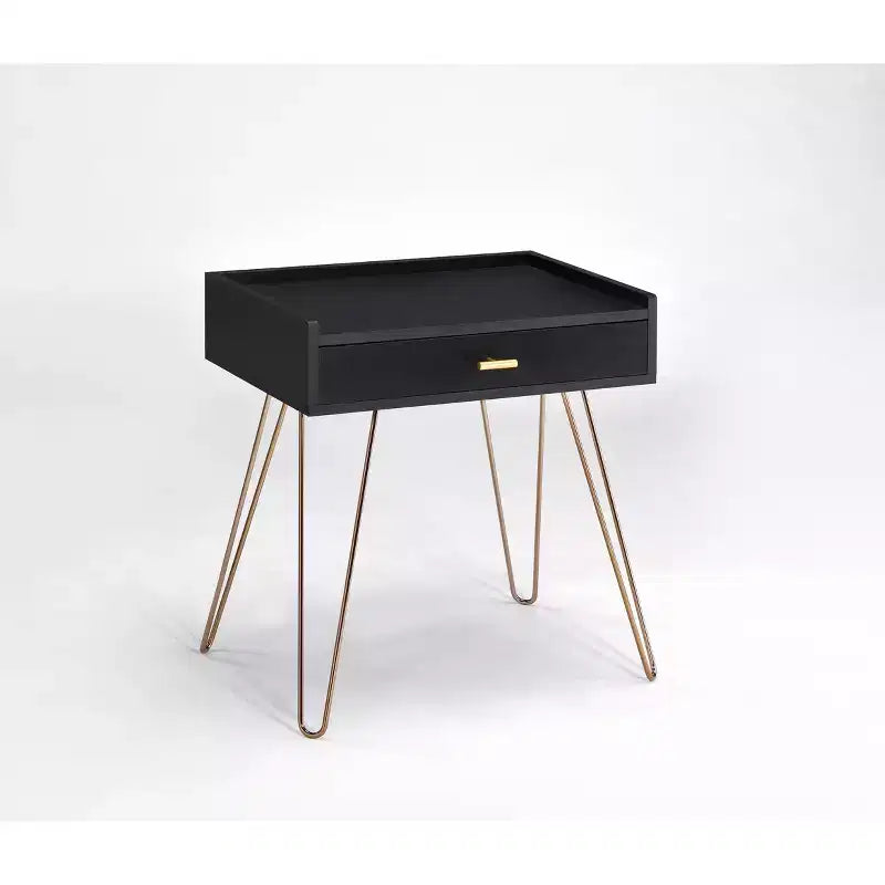 Tavolino d'appoggio Allen Mid-Century 23,5" nero - Ore International: gambe cromate color rame, cassetto portaoggetti