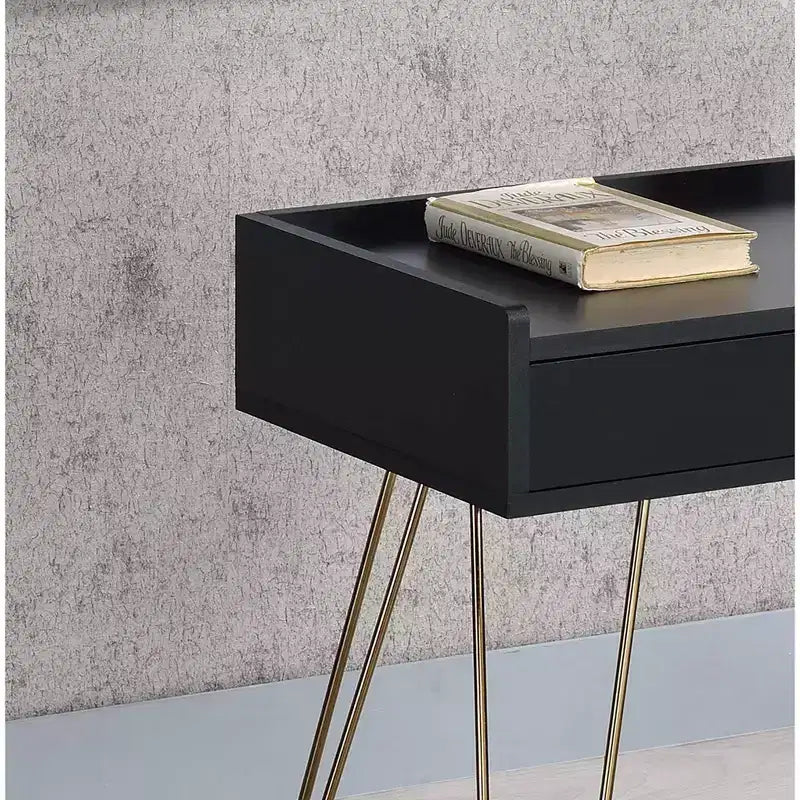Tavolino d'appoggio Allen Mid-Century 23,5" nero - Ore International: gambe cromate color rame, cassetto portaoggetti