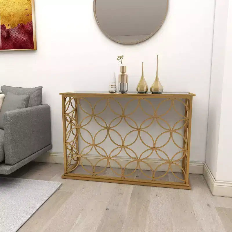 Olivia & May Tavolo Console Rettangolare Tradizionale Moderno in Metallo Oro: Ingresso Elegante, Entrata, Design Stretto